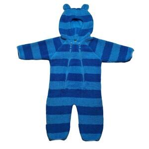 L.L. Bean bear hooded striped fleece pram bunting 6-12 months